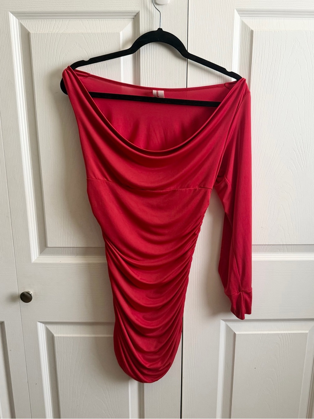 5 for $25! Roma One-Shoulder Ruched Dress in Red